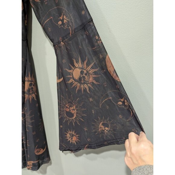 Cosmic Aura Women's Skull Celestial Mesh Bell-Sleeve Dress  Black Tan Sz 2X NWT - Picture 13 of 16